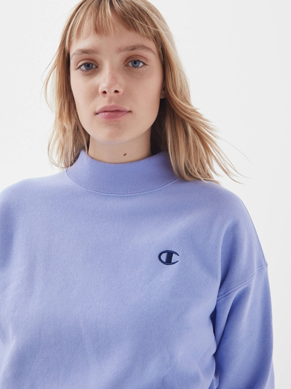 Champion Lavender Mock-Neck Sweatshirt with Navy Logo
